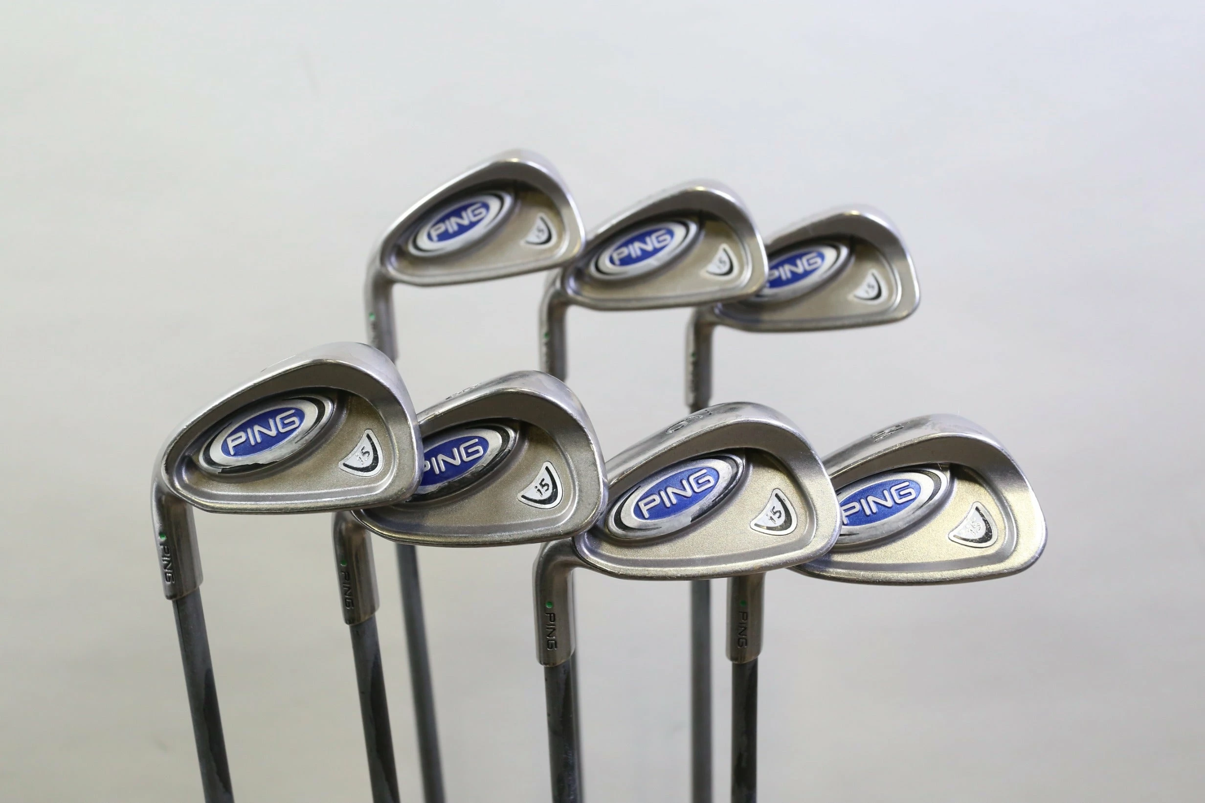 LEFTY Ping I5 4-9, PW Iron Set Green Dot Graphite Shaft Stiff Flex
